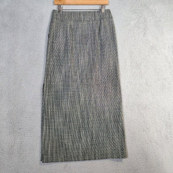 J.Crew Maxi Skirt Womens 4 Gray Wool Blend Tweed Side Slit Pencil Modest Vintage - Picture 2 of 11